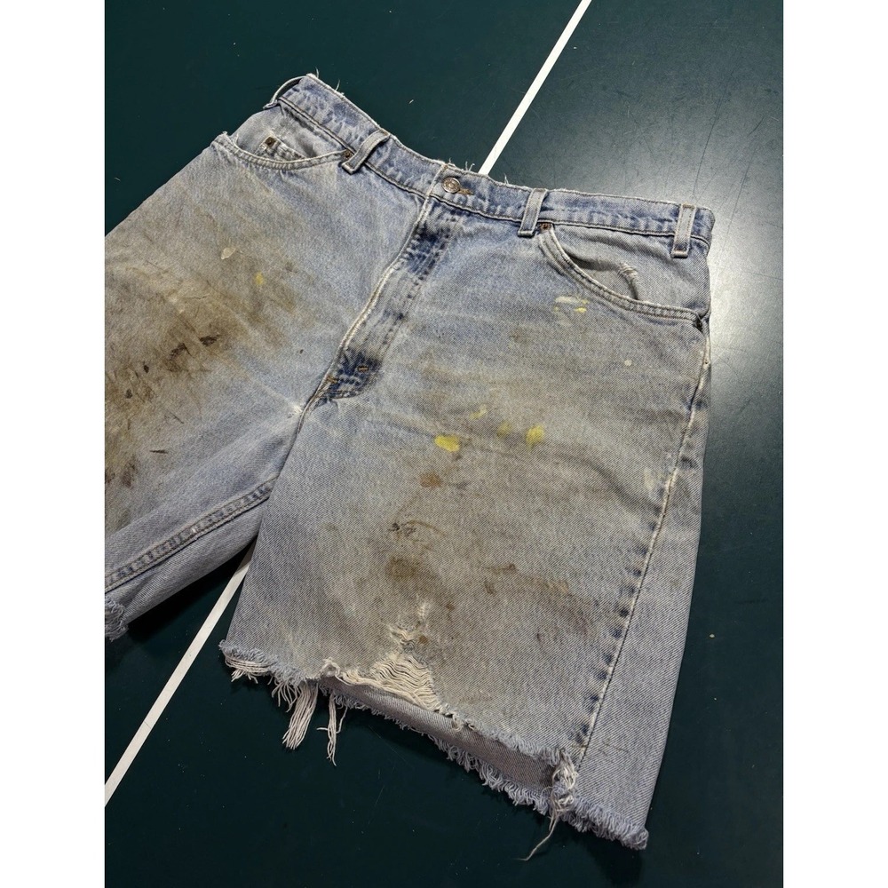 Vtg 90s Levi's 560 Orange Tab Jean Shorts Size 34 Distressed Cut Off Denim USA - Picture 3 of 16